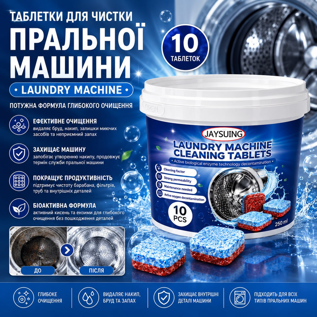 Таблетки для очищення пральної машини